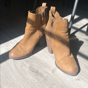 Vince Camuto Cognac Leather Ankle Booties with Side Zipper